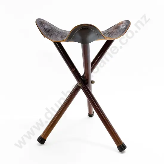 Tiki Tooled Leather Seated Stool