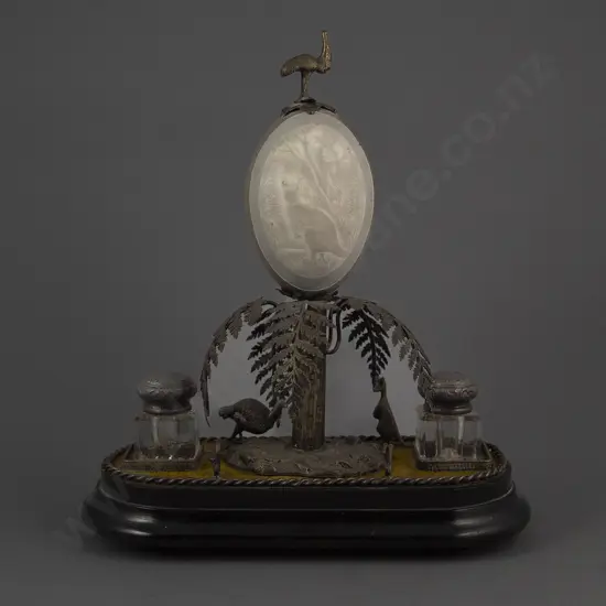 Late C19th Australian S/Plate & Emu Egg Mounted Desk Stand