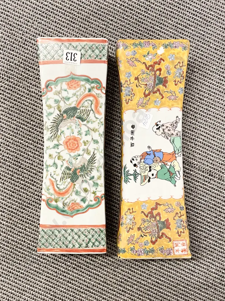 Two Chinese Enamelled Porcelain Pillows Image 1++