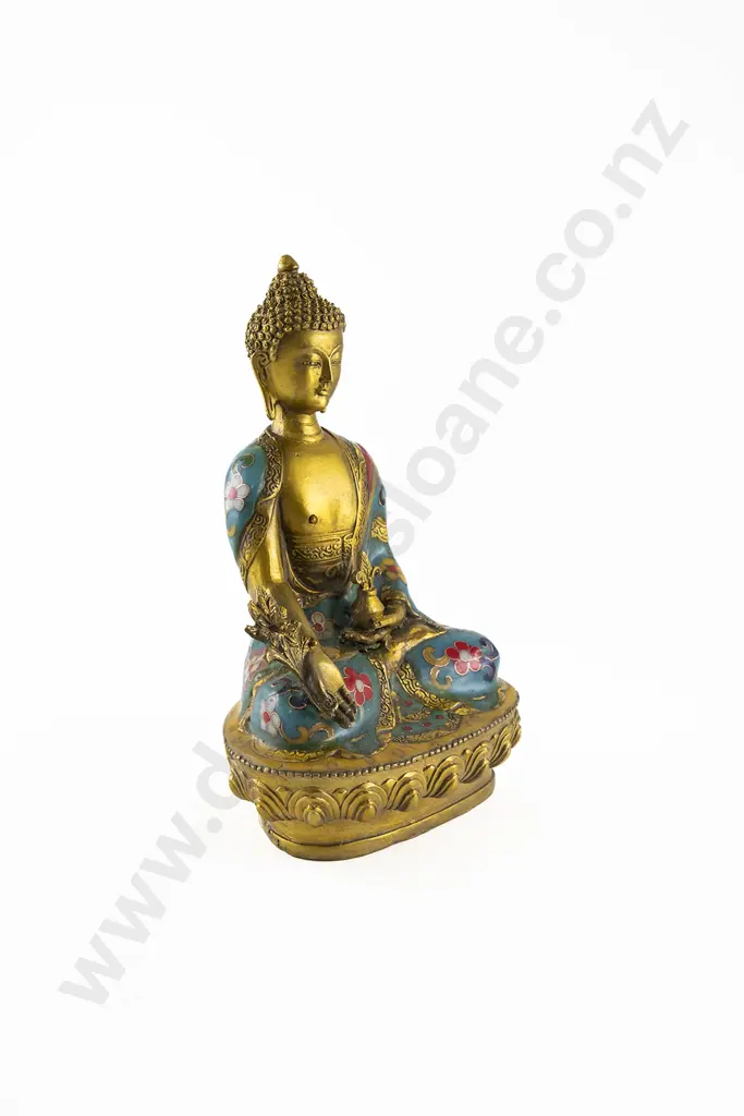A Gilt Brass And Cloisonne Medicine Buddha Statue Image 1++