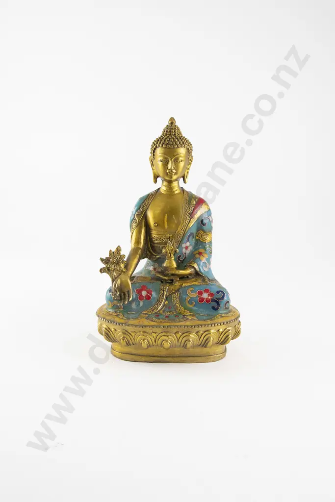 A Gilt Brass And Cloisonne Medicine Buddha Statue Image 1++