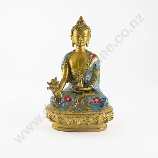 A Gilt Brass And Cloisonne Medicine Buddha Statue