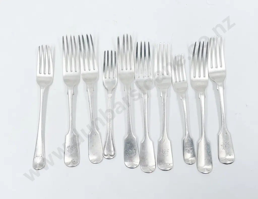 Ten Vict and Georgian Sterling Silver Fiddle Pattern Forks Image 1++