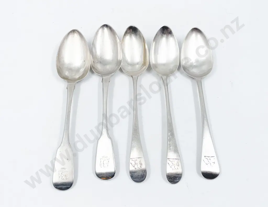 Five Georgian Sterling Silver Table Spoons Image 1++