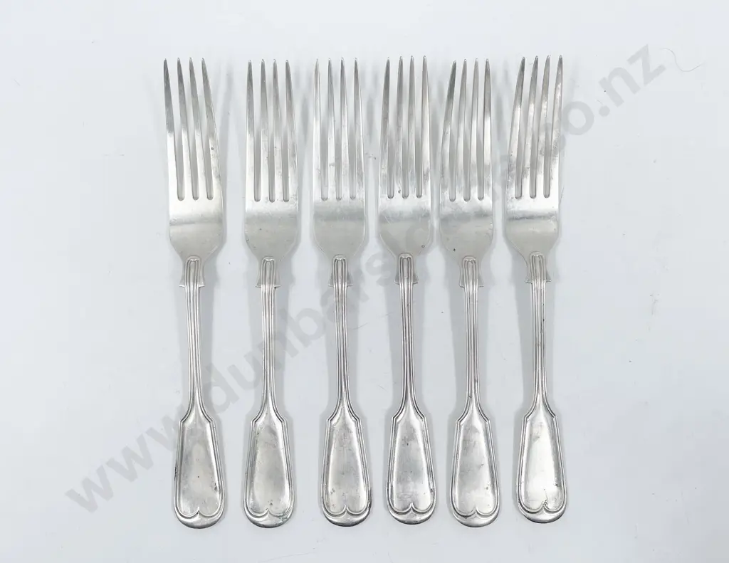 Set of Six Sterling Silver Fiddle & Thread Pattern Table Forks Image 1++