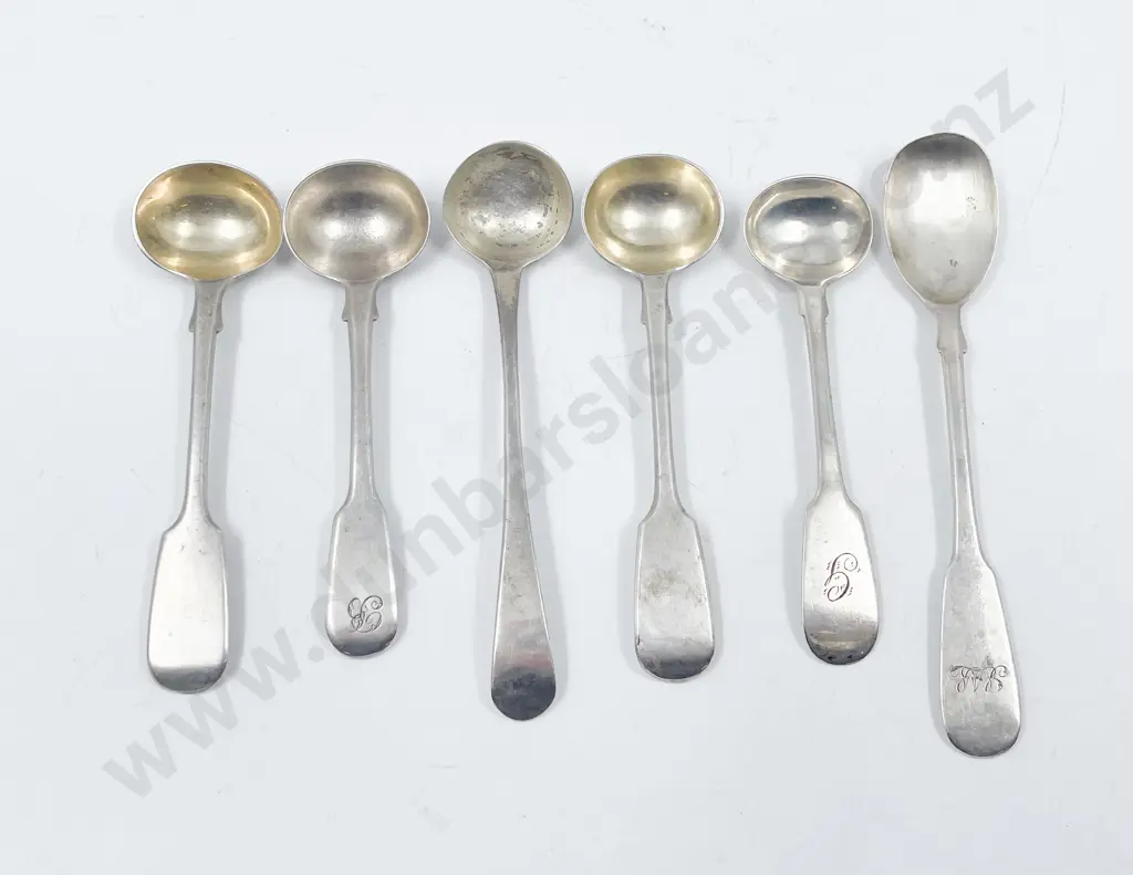 Five Sterling Silver Salt Spoons & Mustard Image 1++