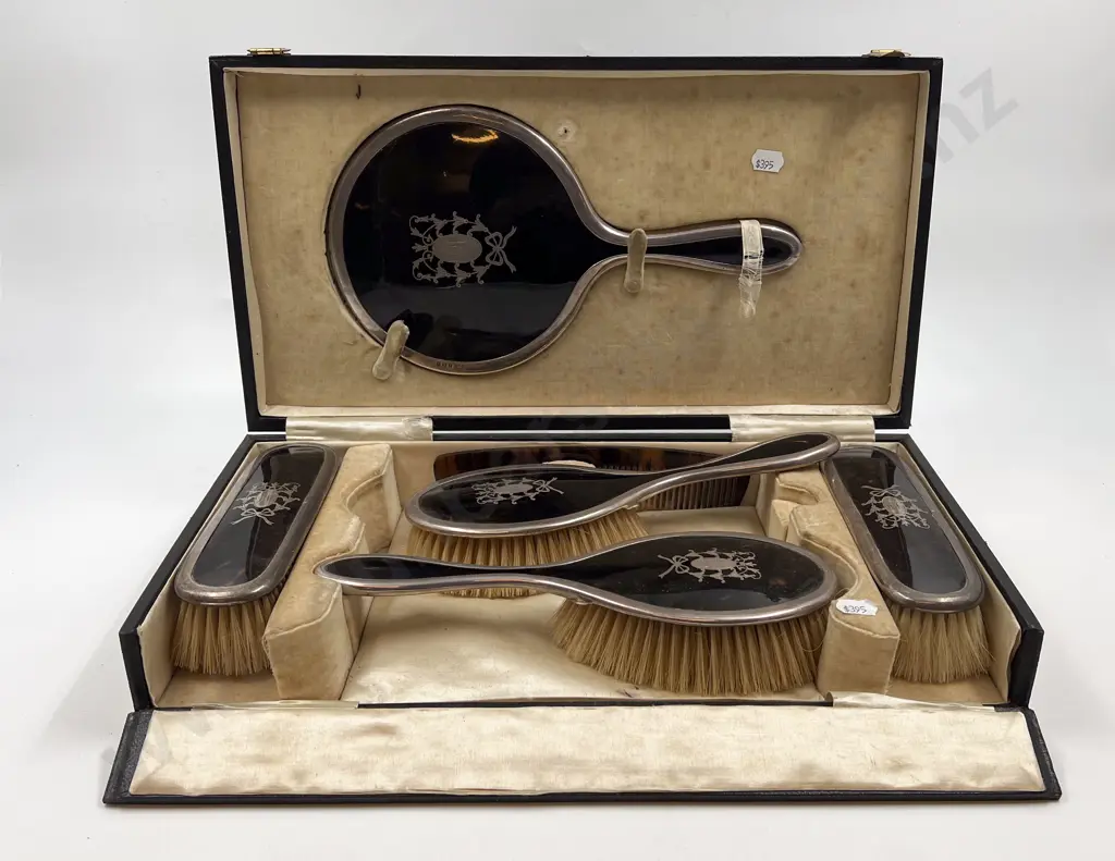 Fine Condition Boxed S/S & Tortoiseshell Vanity Set Image 1++