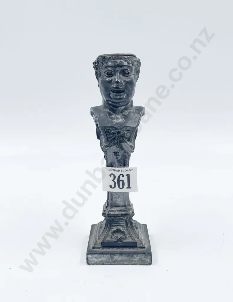 White Metal Ornate Bacchus Mask Candlestick Image 1++