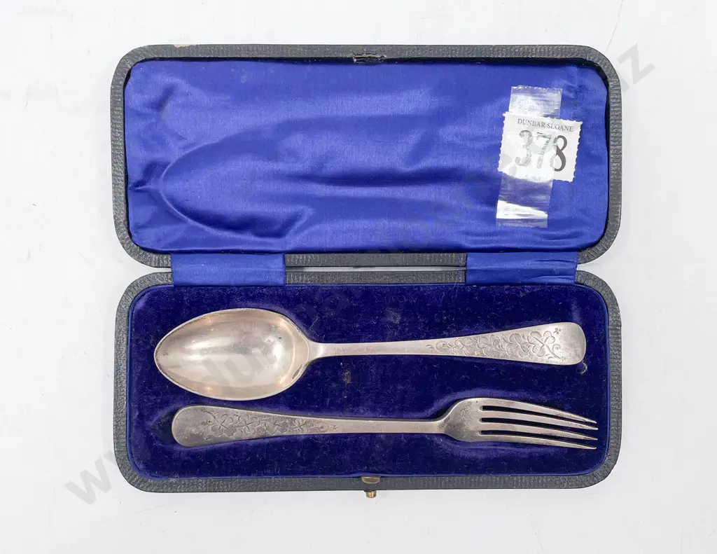 Cased S/S Christening Spoon and Fork Set Image 1++