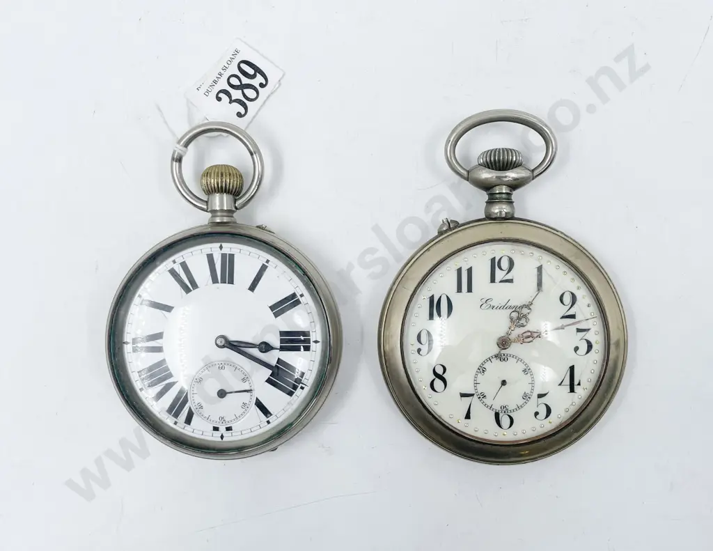 Two Edwardian Chrome Plated Oversized Open Face Lever Wind Pocket Watches Image 1++