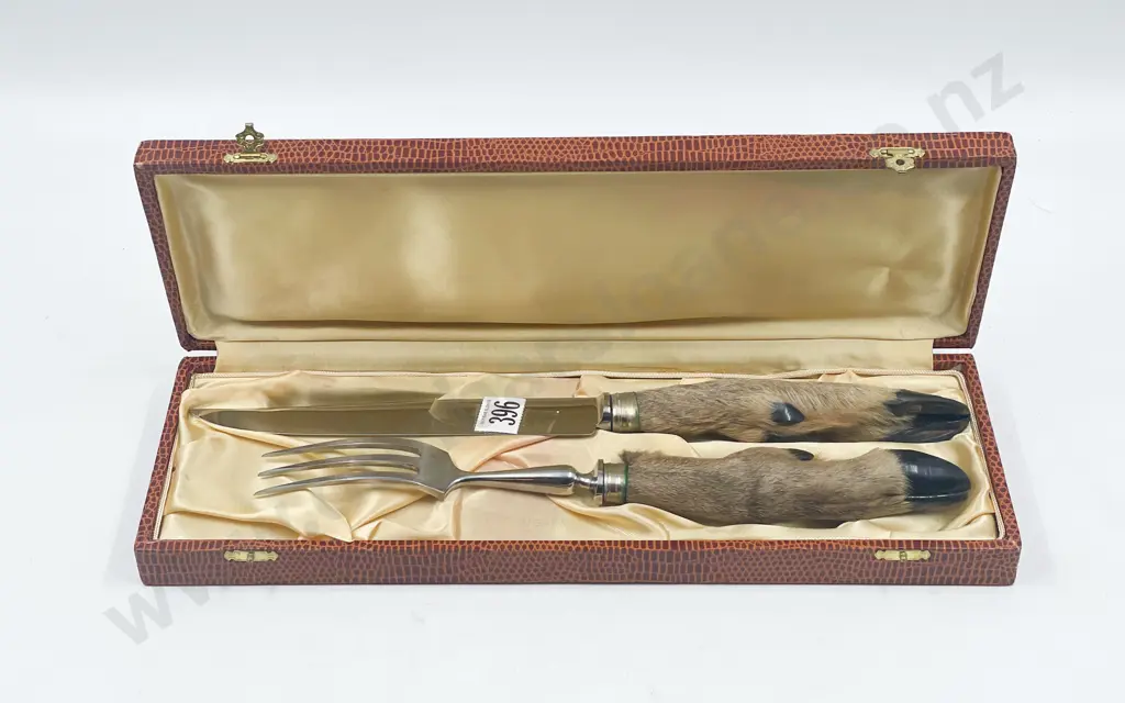 Cased Carving Knife & Fork w/ Deer Hoof Handles Image 1++