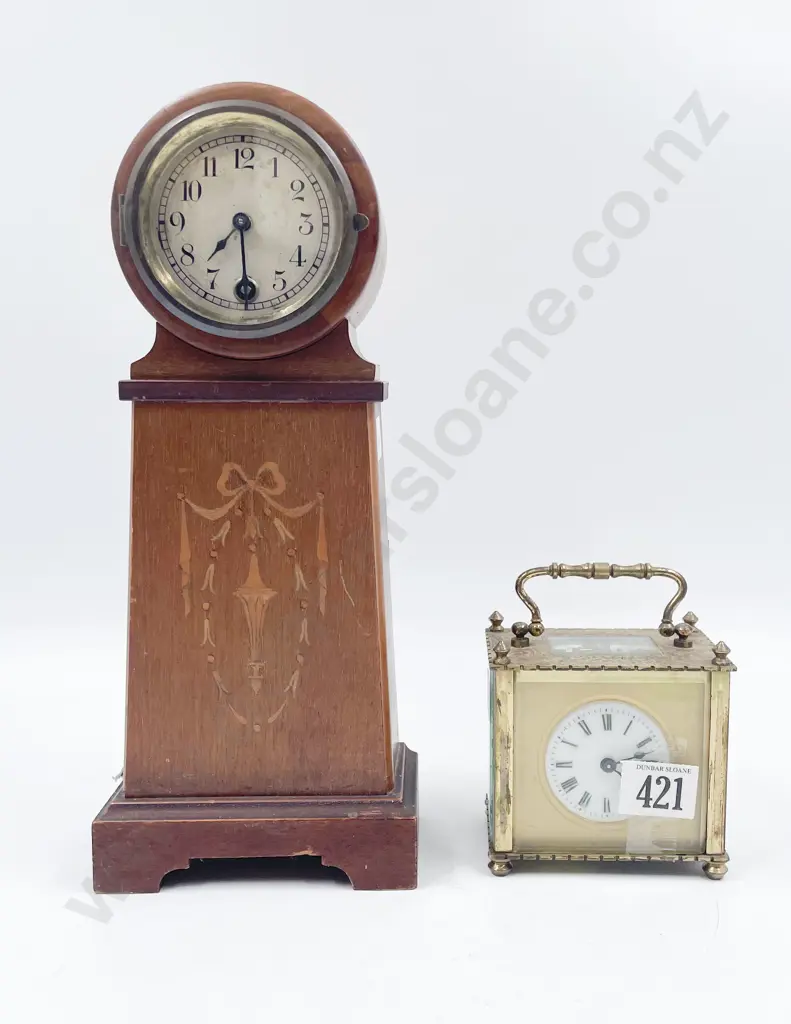 French Brass Cased Carriage Clock and Edw Small Balloon Dial Desk Clock Image 1++