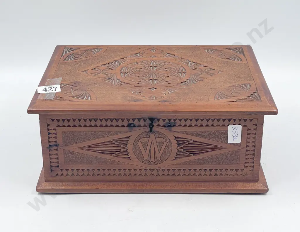 NZ Kauri Chip Carved Work Box Image 1++