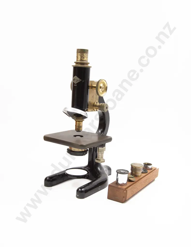 Vintage Cased Brass & Black Lacquered Monocular Microscope By W. R. Prior & Co, London Image 1++