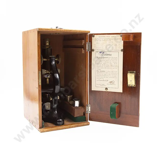 Vintage Cased Brass & Black Lacquered Monocular Microscope By W. R. Prior & Co, London Image 1++