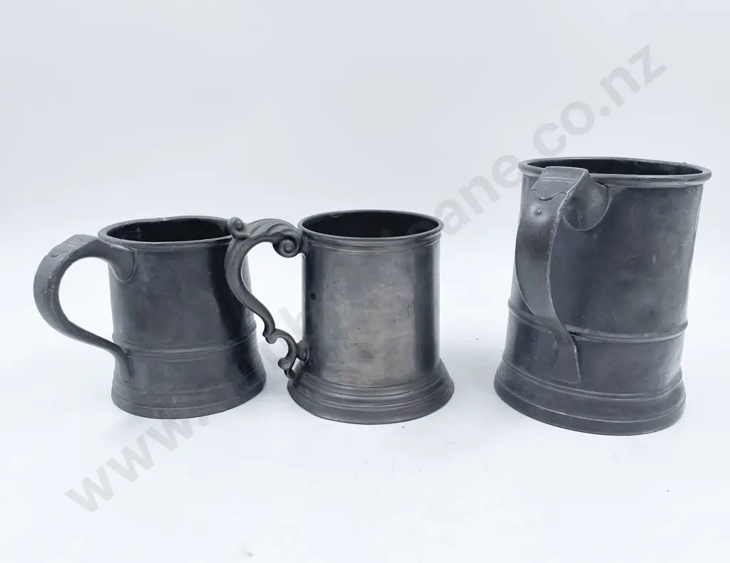 Three C19th Pewter Tankards Image 1++