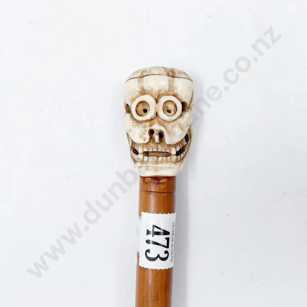 Antler Horn Carved Skull Walking Cane Image 1++