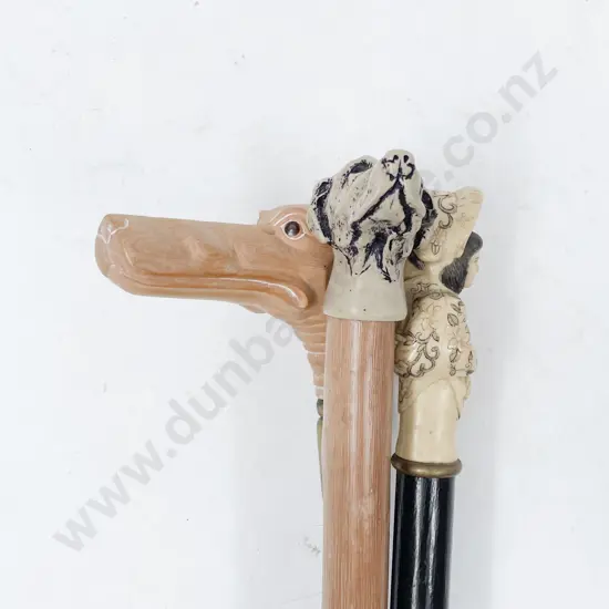 Three Modern Dog & Figured Walking Canes