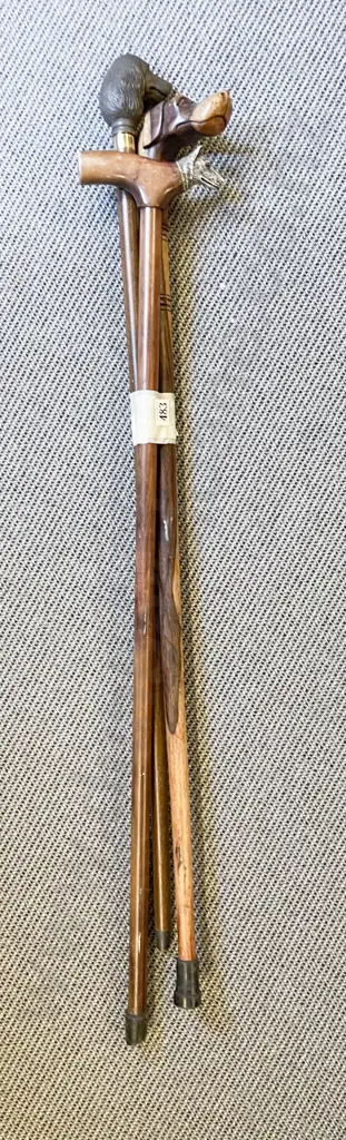 Three Modern Dog Handled Walking Canes Image 1++