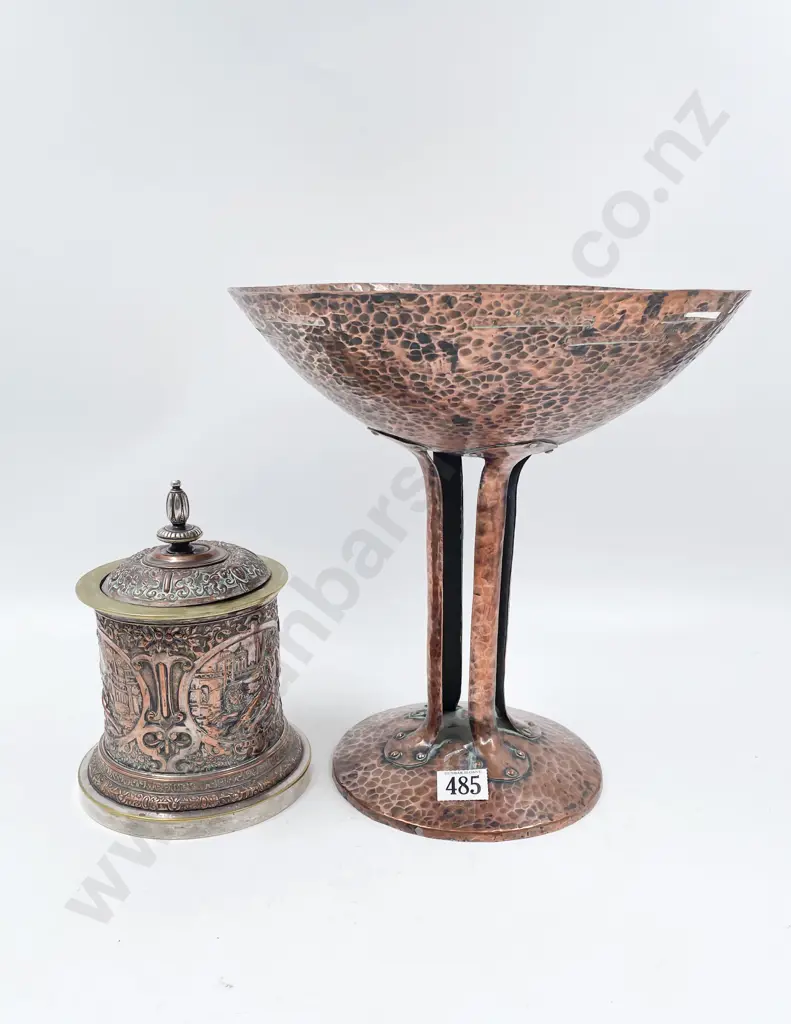 Arts & Crafts Hand Hammered Copper Comport & Repousse Tobacco Barrell Image 1++