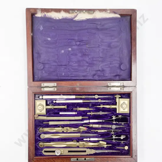 Vict Mahogany Cased Drawing Instrument Set