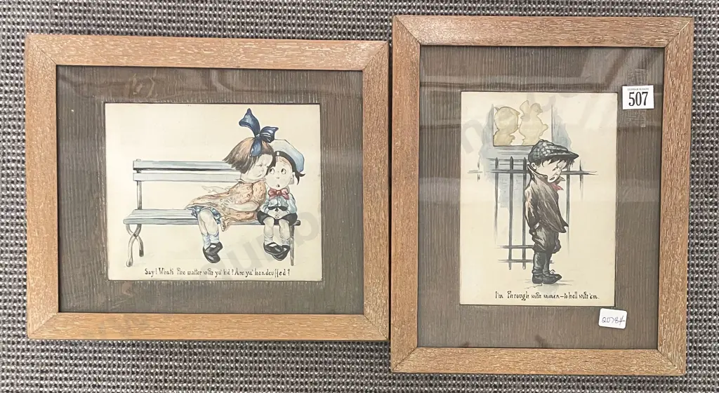Pair Framed Vintage Cartoons Image 1++