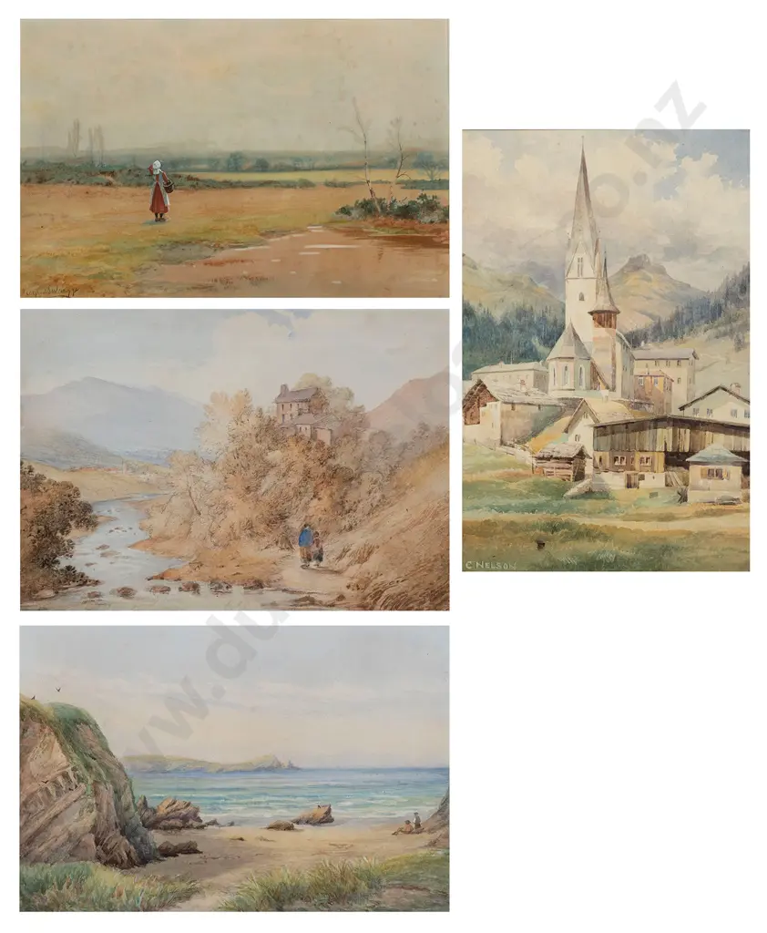 Four Watercolours - Figures in Landscape Image 1++
