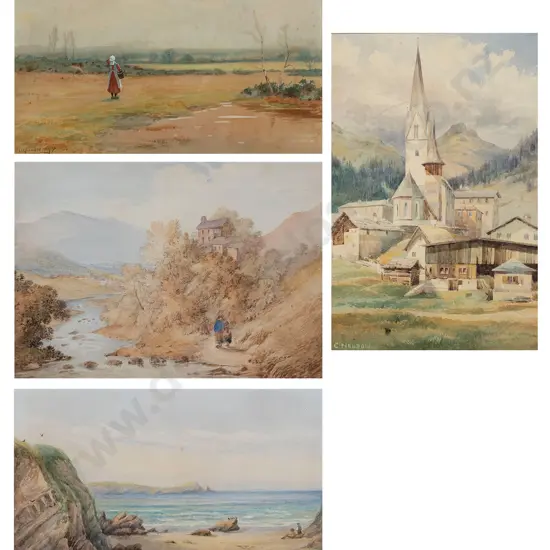 Four Watercolours - Figures in Landscape