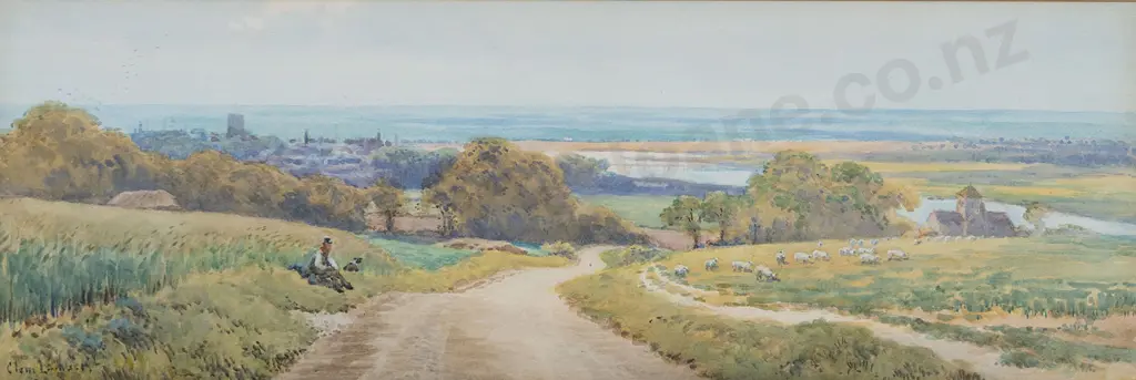 Clem Lambert (British 1855 - 1925) - Landscape with Shepherd Image 1++