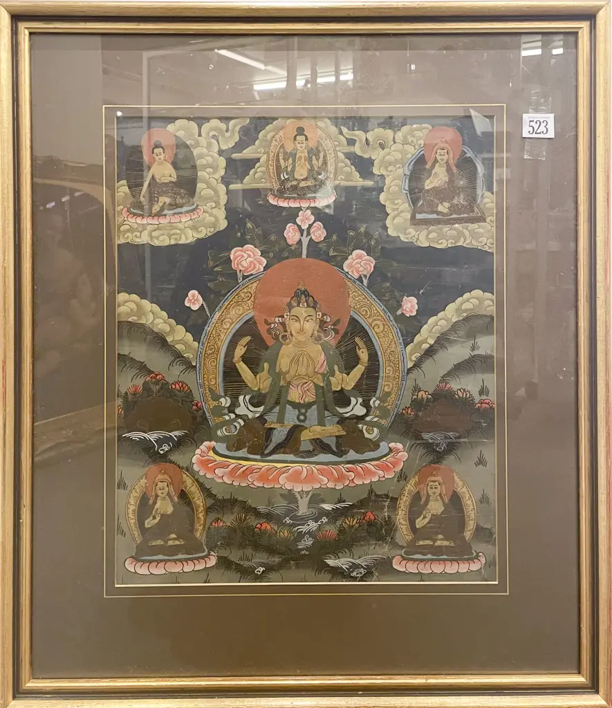 Tibetan Thangka Depicting Four Armed Avalokiteshvara Image 1++