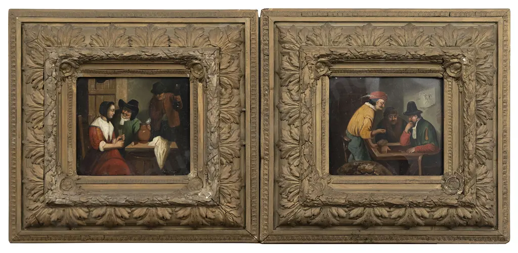 A Pair Of Early C19th Dutch Oil On Tin Paintings Of Tavern Interiors Image 1++