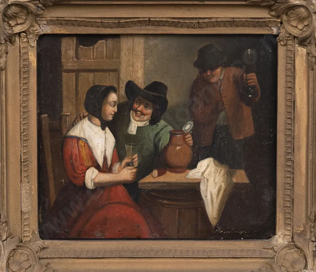 A Pair Of Early C19th Dutch Oil On Tin Paintings Of Tavern Interiors Image 1++