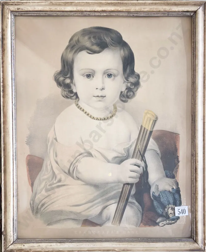 Vict Hand Coloured etching - "Grandpa's Cane" Image 1++
