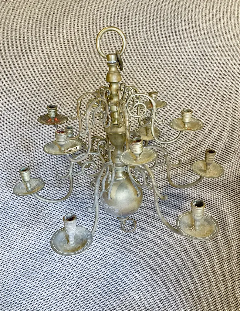 C19th Brass Twelve Candle Ceiling Fitting (Missing Four Originals Sconce Pins) Image 1++