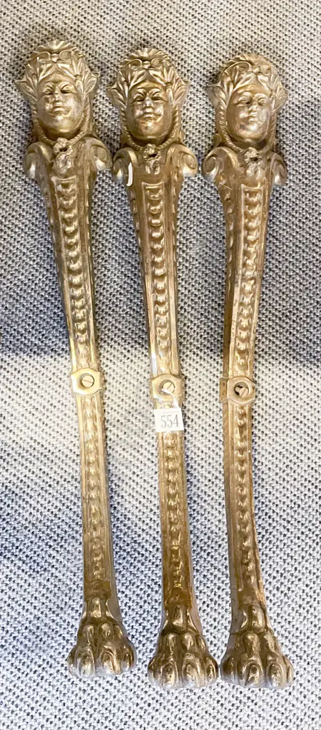 Set Of 3 Gilded Cast Metal Caryatid Table Legs Image 1++