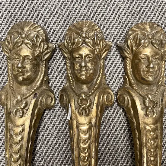 Set Of 3 Gilded Cast Metal Caryatid Table Legs