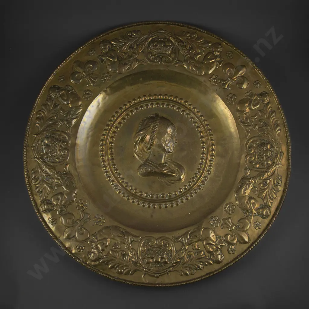 A Large Embossed Brass Circular Wall Plaque Image 1++