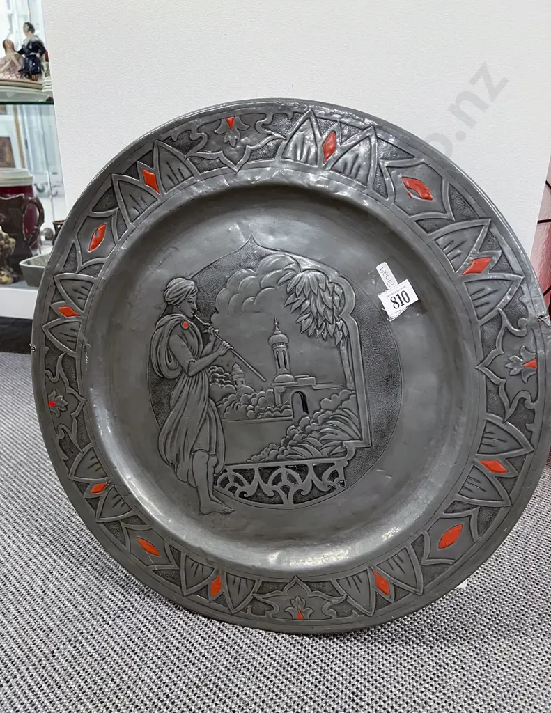 Large Art Nouveau Circular Pewter Wall Plaque Image 1++