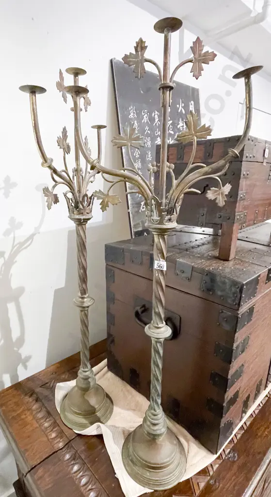Pair Floor Standing Three Light Candle Holders Image 1++
