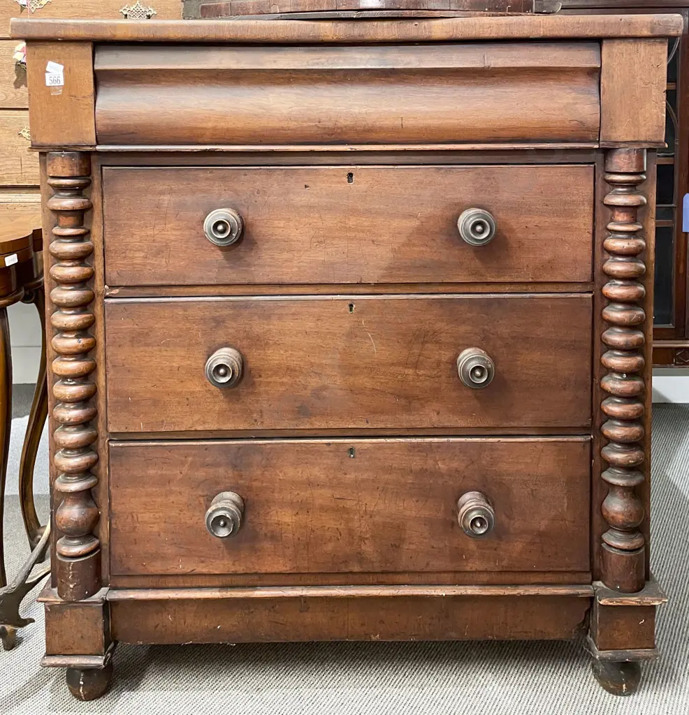 Vict Mahogany on Pine Four Drawer Chest Image 1++