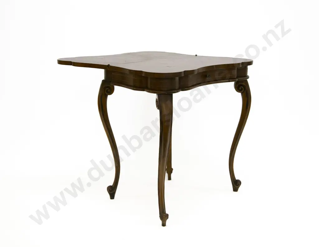 French Walnut Kingwood & Marquetry Foldover Card Table Image 1++