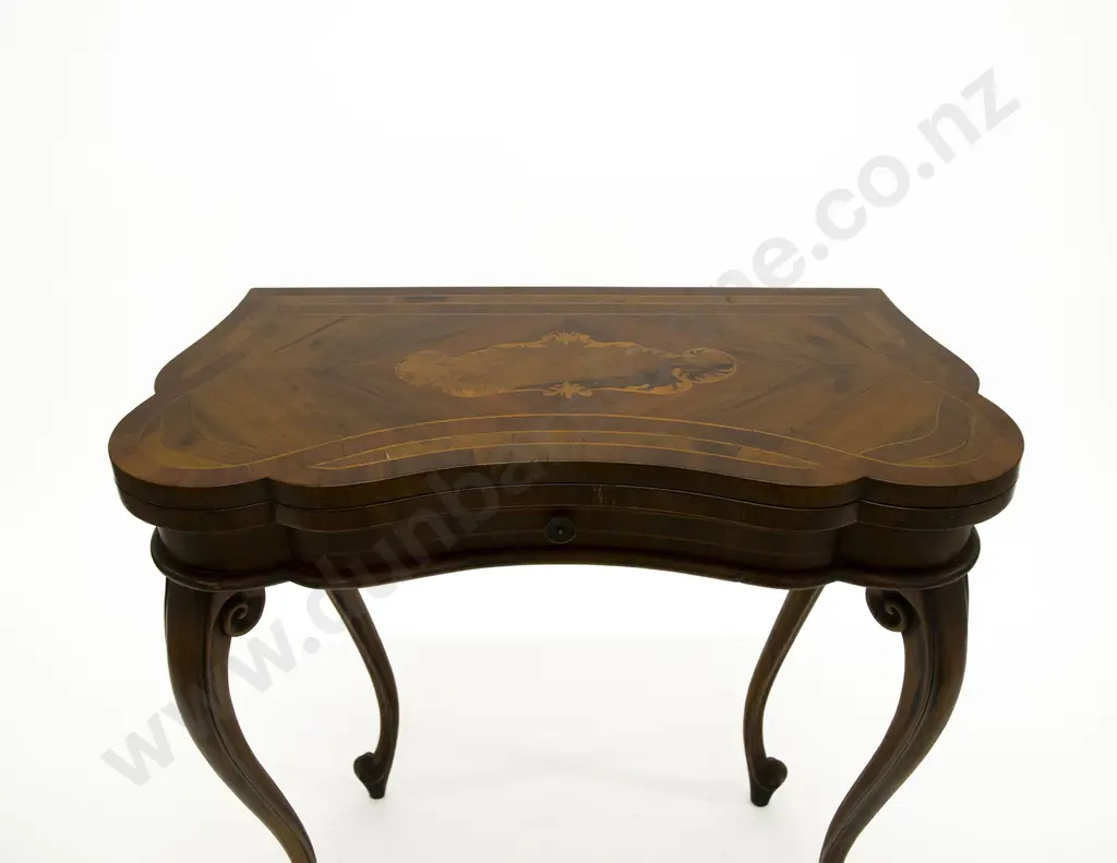 French Walnut Kingwood & Marquetry Foldover Card Table Image 1++