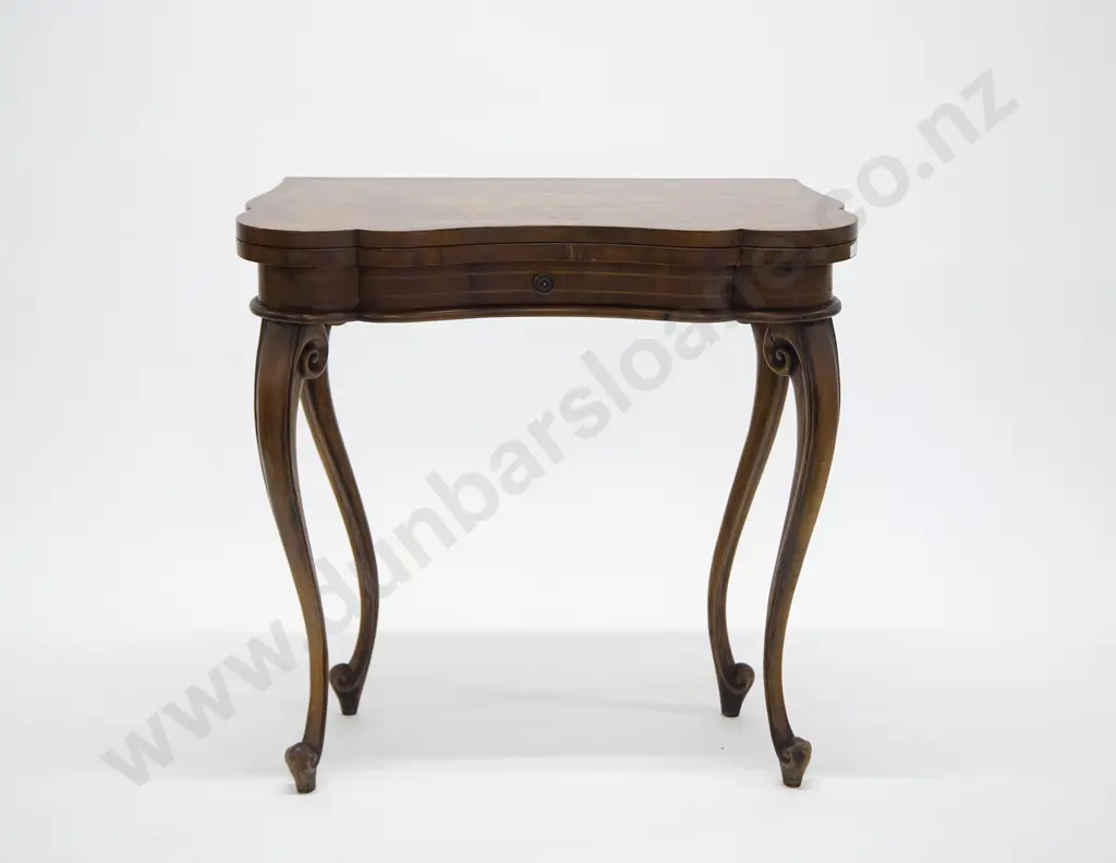French Walnut Kingwood & Marquetry Foldover Card Table Image 1++
