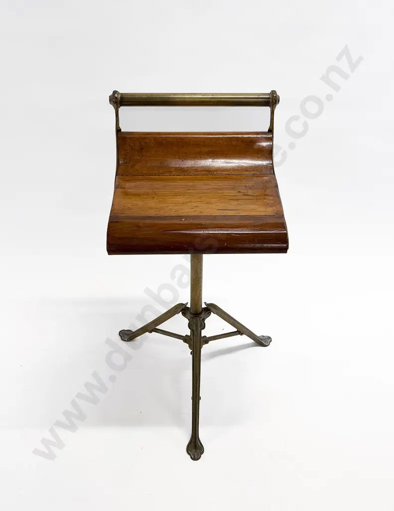 Edw Brass and Fruitwood Piano Stool Image 1++
