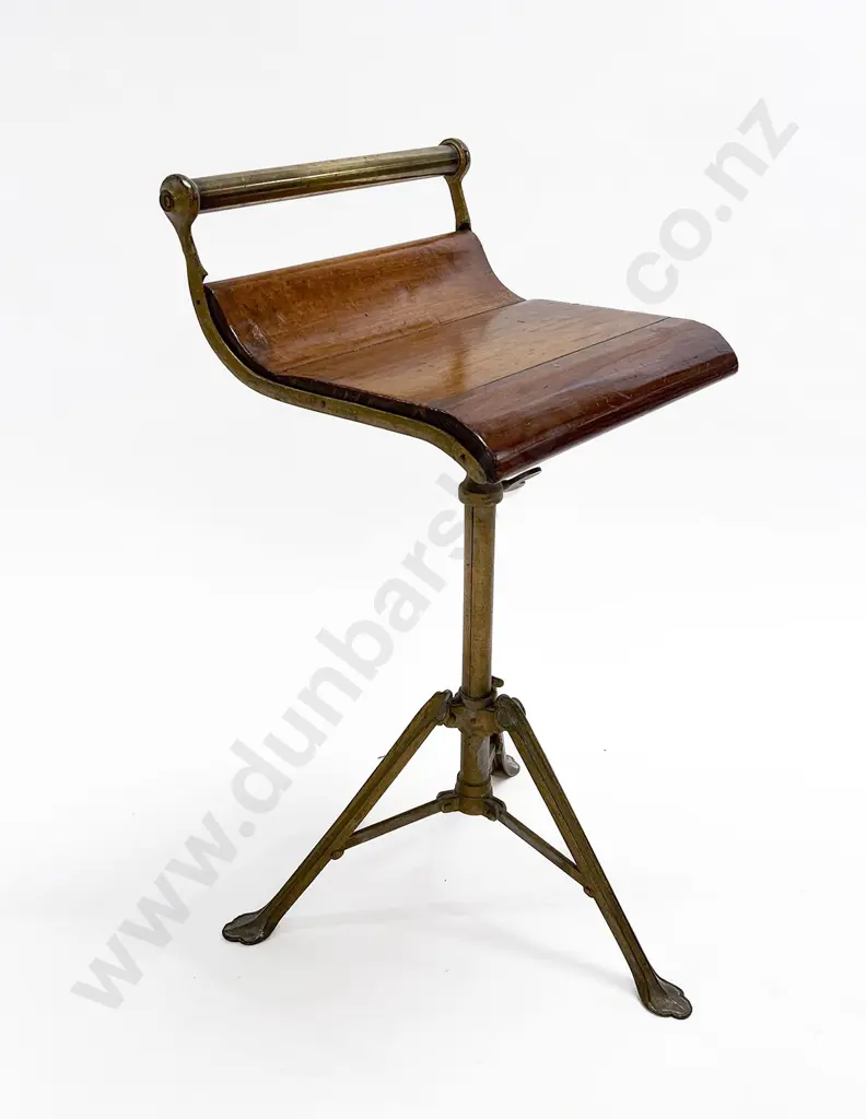 Edw Brass and Fruitwood Piano Stool Image 1++