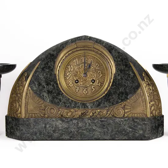 Art Deco French Marble Clock 3pce Garniture