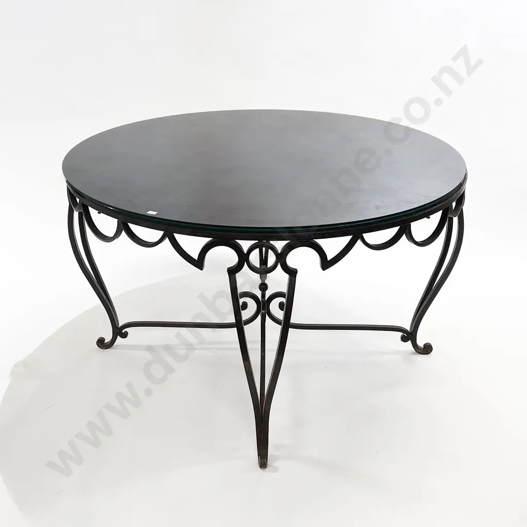 French Wrought Iron & Black Glass Patio Dining Suite Image 1++