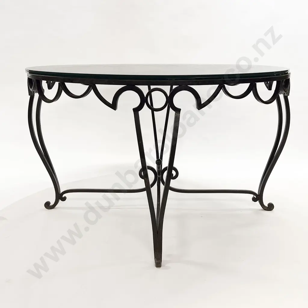 French Wrought Iron & Black Glass Patio Dining Suite Image 1++