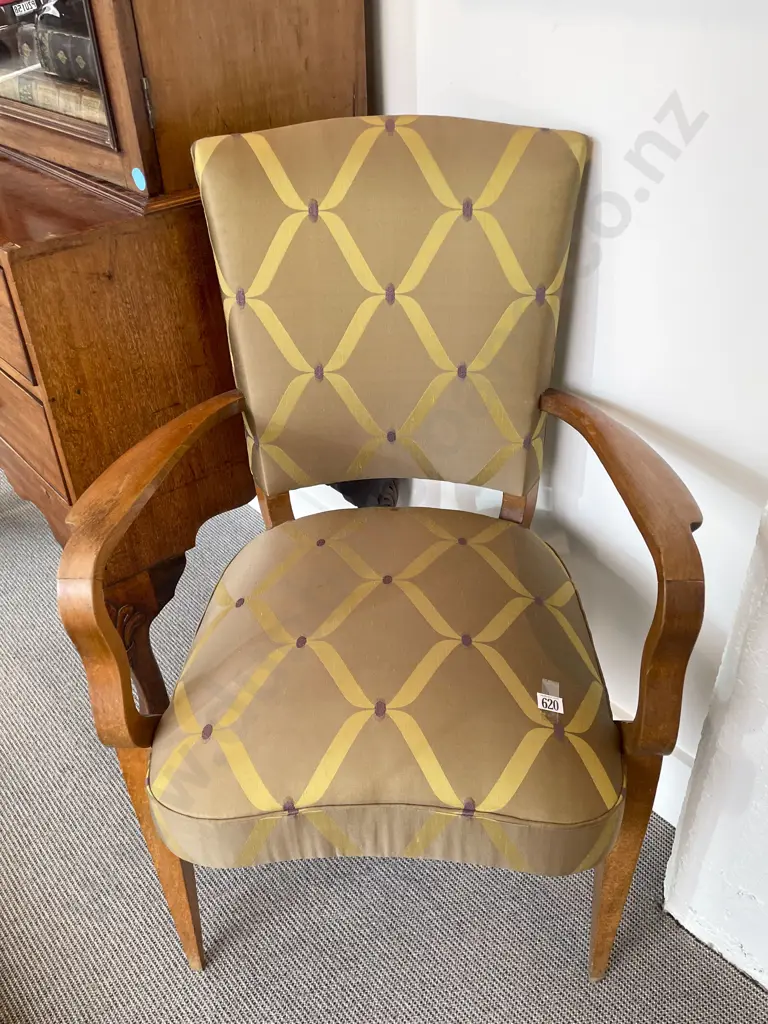Pair French Walnut Framed Elbow Chairs Image 1++