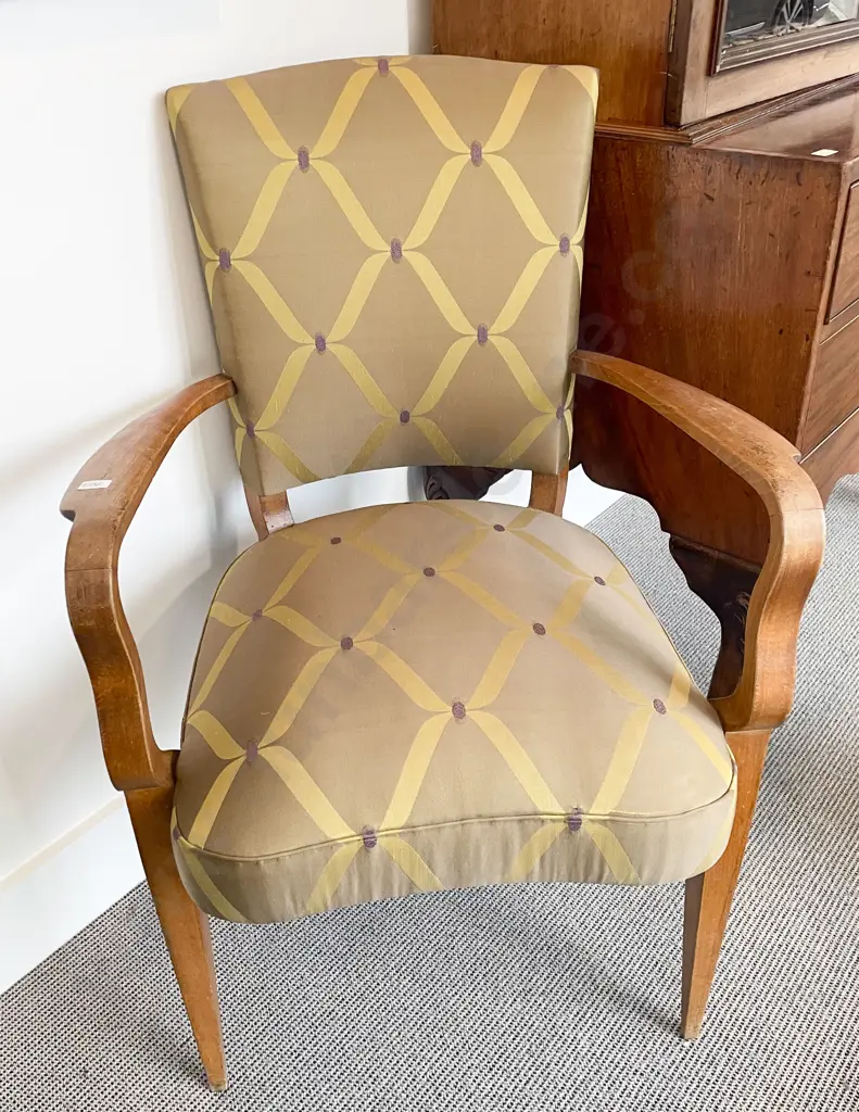 Pair French Walnut Framed Elbow Chairs Image 1++